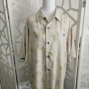 Tommy Bahama Men's Tropical Pineapple Print Casual Button Shirt 100% Silk